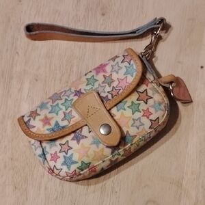 Vintage Dooney & Bourke Multicolor Stars Wristlet with Heart Charm